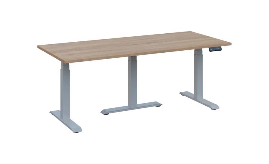 FLEXIMEET 180-80 výškově nastavitelný stůl, kovová podnož stříbrná, deska 25 mm, široký 1800 mm, dub bardolino